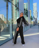 Side Striped Zipper Hooded Wide Leg Sports Suits