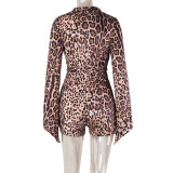 Plunge Bell Sleeves Sexy Leopard Rompers