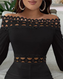 Black Off Shoulder Hollow Out Long Sleeve Rompers
