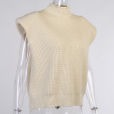 High Neck Solid Cap Sleeve Loose Sweater