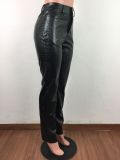Snakeskin PU Leather High Waist Pants