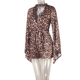 Plunge Bell Sleeves Sexy Leopard Rompers