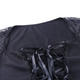 Black Lace Up Short Sleeve Sexy Crop Top