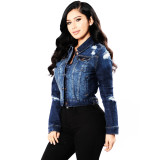 Stylih Blue Ripped Short Denim Jacket
