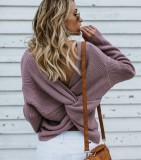 Sexy Twist V Neck Bat Sleeve Pullover Sweater