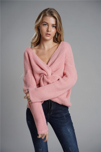 Sexy Twist V Neck Bat Sleeve Pullover Sweater