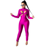 Solid Sexy Cutout Long Sleeve Bodycon Jumpsuit