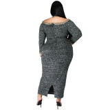 Plus Size Dark Grey Slit Back Winter Maxi Dress
