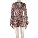 Plunge Bell Sleeves Sexy Leopard Rompers