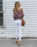 Sexy Twist V Neck Bat Sleeve Pullover Sweater