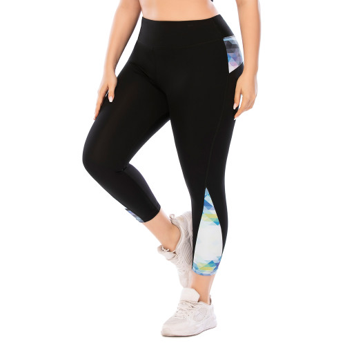 Plus Size Geometric Print Patchwork Yoga Pants