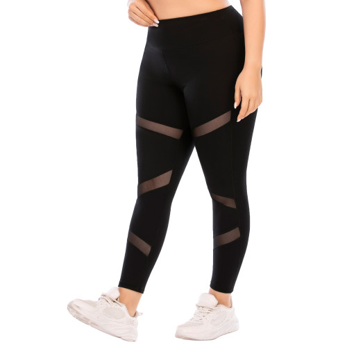 Plus Size Black Patchwork Yoga Leggings