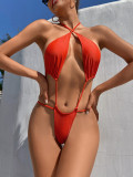 Sexy Orange High Cut Halter One Piece Swimsuit