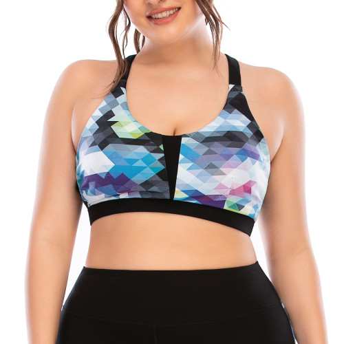 Plus Size Geometric Print Criss Cross Yoga Crop Top