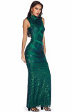 Sequin Green Sleeveless Long Evening Dress