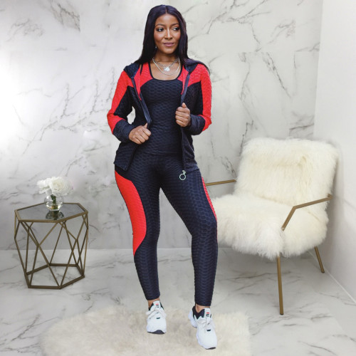 Casual Contrast Zipper Hooded Tracksuit