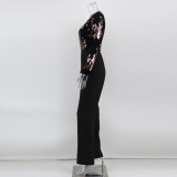 Sequin Black Wrap Wide Leg Jumpsuit