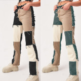 Contrast Colorblock Fringe Straight Leg Jeans