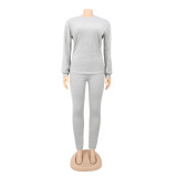 Blank Round Neck Basic Top and Pants Set