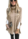 High Neck Slit Pullover Cape Sweater