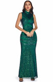Sequin Green Sleeveless Long Evening Dress