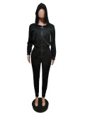 Pure Solid Casual Zipper Hooded Jumpsuit