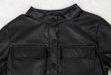 Black PU Leather Casual Dress