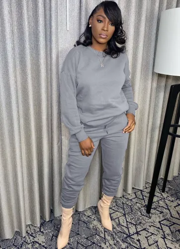 Blank Two Piece Casual Top and Pants Set