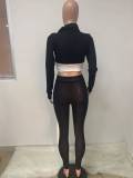White & Black Ribbed Fitted Crop Top and Pants Set