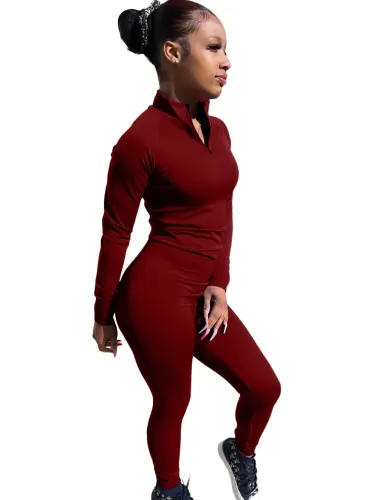 Pure Color Matching Two Piece Top and Pants Set