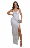 Sexy Strappy Back Side Slit Sequin Evening Dress