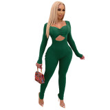 Solid Cutout Ribbed Bodycon Jumpsuit