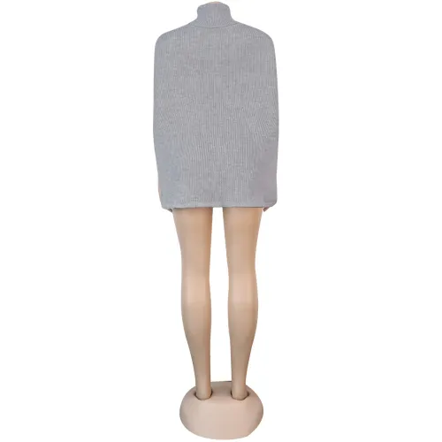 High Neck Slit Pullover Cape Sweater