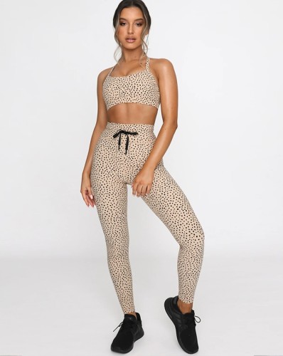 Print Dotted Yoga Bra Top and Legging Set