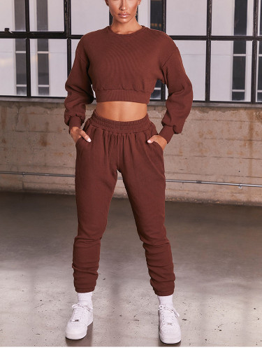 Leisure Blank Crop Top and Pants Two Piece Set