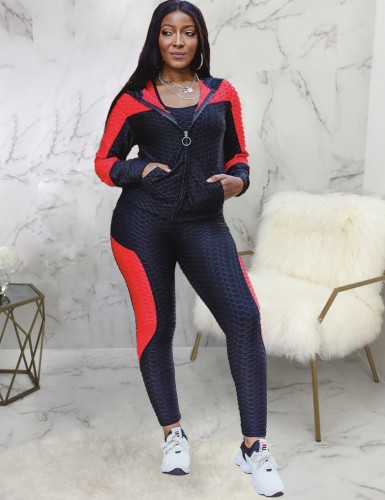 Casual Contrast Zipper Hooded Tracksuit