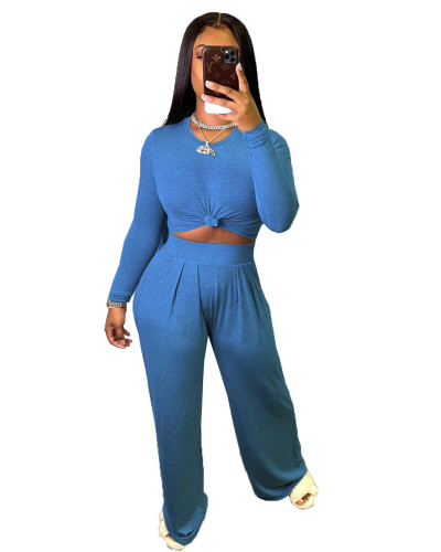 Solid Leisure Basic Top and Wide Leg Pants Set