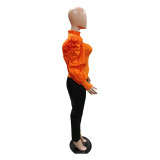 Orange Cutout Puff Sleeve Fashion Top