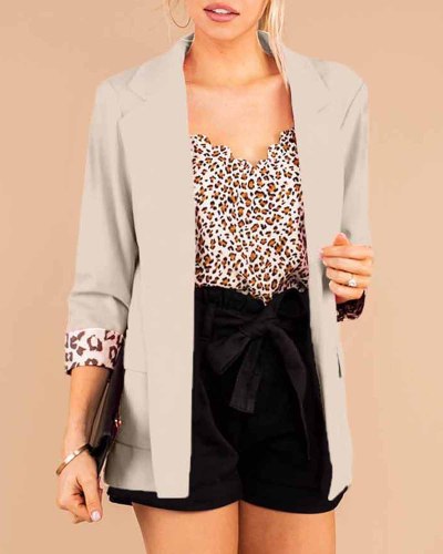 Office 3/4 Sleeve Blazer with Leopard Trim