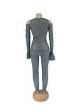 Wholesale Metallic Grey Cold Shoulder Bodycon Jumpsuit