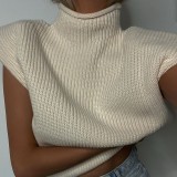 Turtleneck Cap Sleeve Loose Sweater
