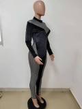 Wholesale Contrast Panel Black Velvet Bodycon Jumpsuit