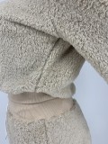 Solid Fleece Zipper Hooded Two Piece Set