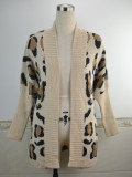 Leopard Print Bat Sleeve Long Sweater Cardigan