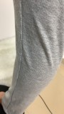 Gray High Waist Slit Bottom Tight Pants
