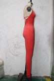Sporty Yoga Red Tight Jumpsuit