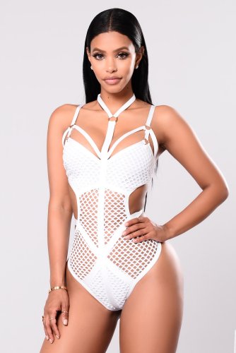 White Sexy Hollow-Out Fishnet One Piece Swimwear