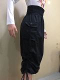 Black High Waist Drawstrings Leisure Midi Skirt