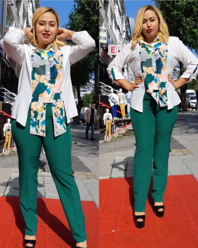 Print African Style Blouse and Pants Suit