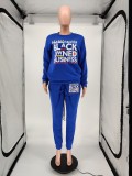 Letter Print Casual Round Neck Sweatsuit